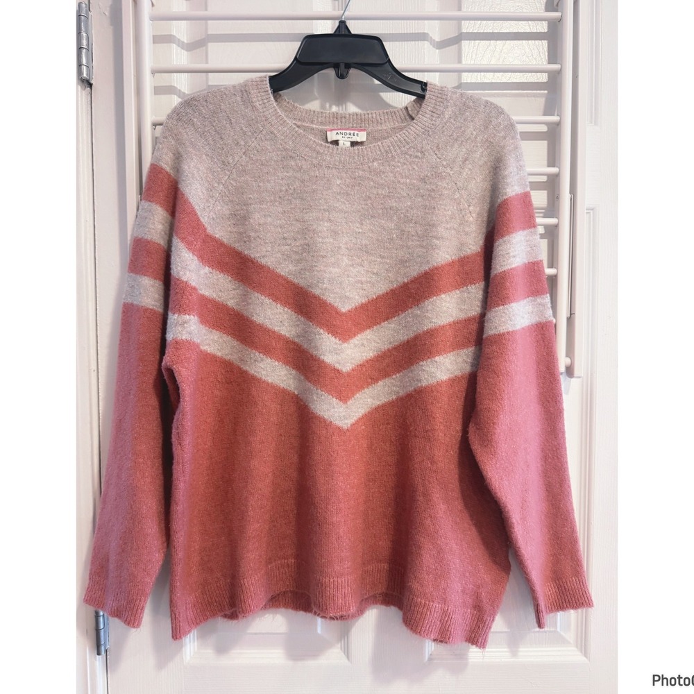 Andree by Unit Dusty Rose & Gray Pullover Crewneck Sweater Large